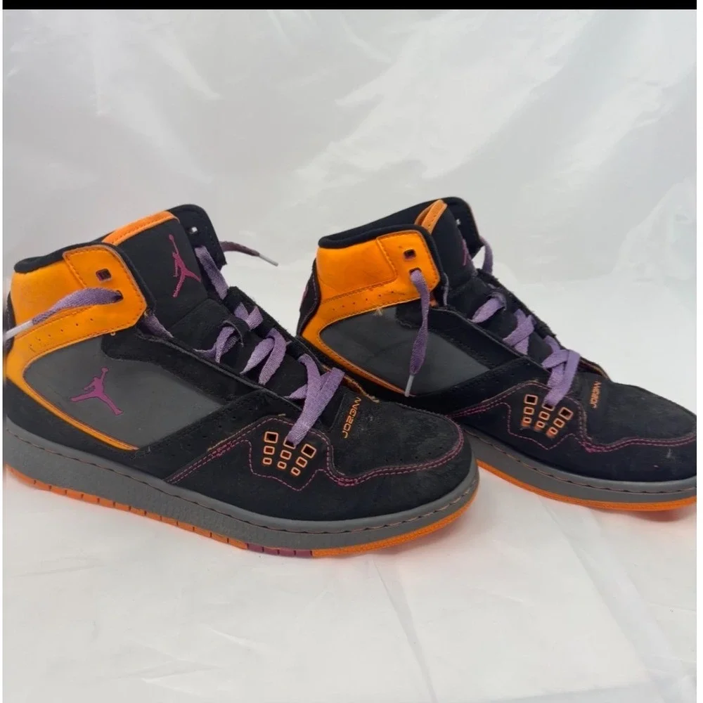 Jordan Flight 45 High GS Black Bright Citrus Purple 371389-050 Mens 7 Womens 8.5